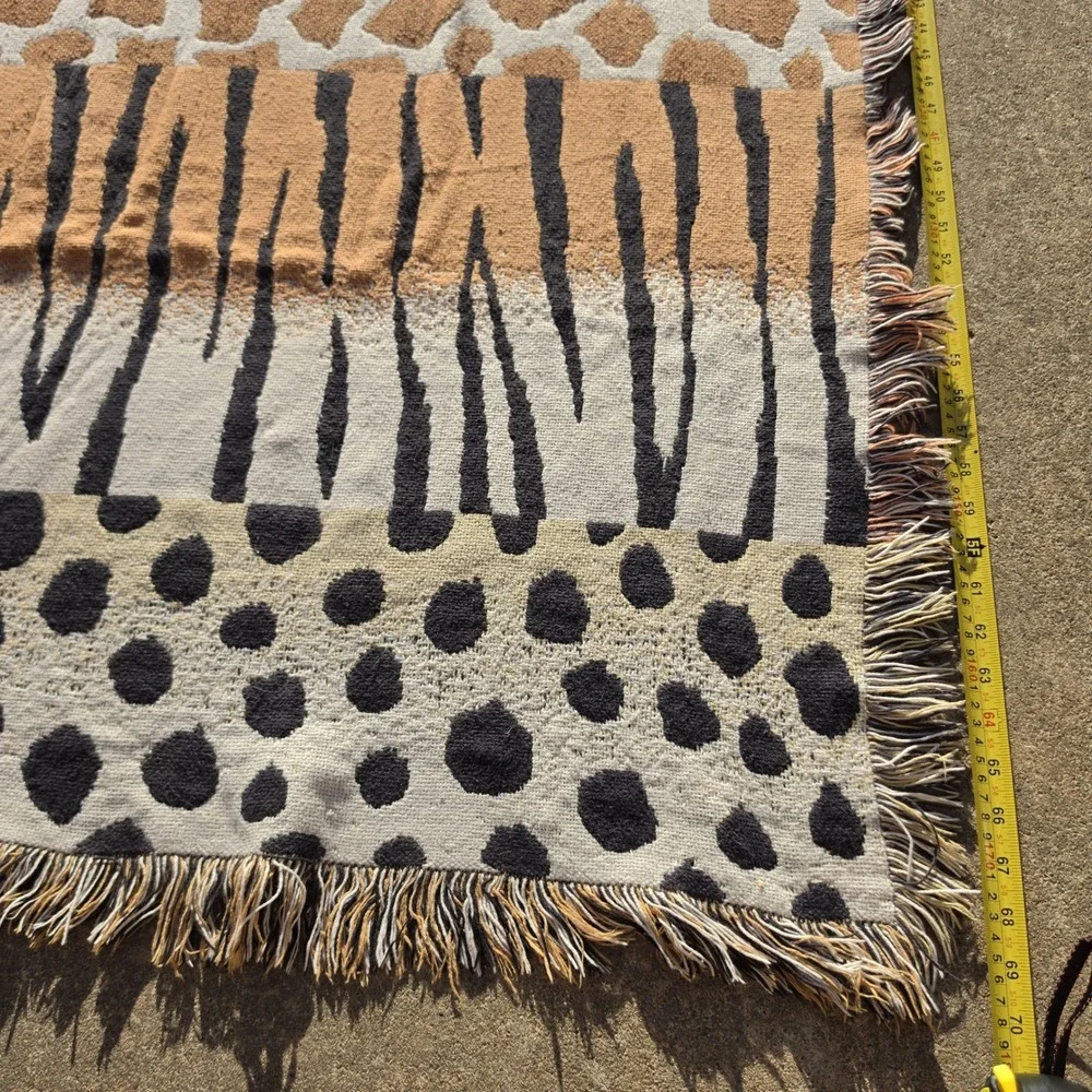 Vintage Woven Animal Print Patchwork Throw Blanket Fringed Tapestry 70x48